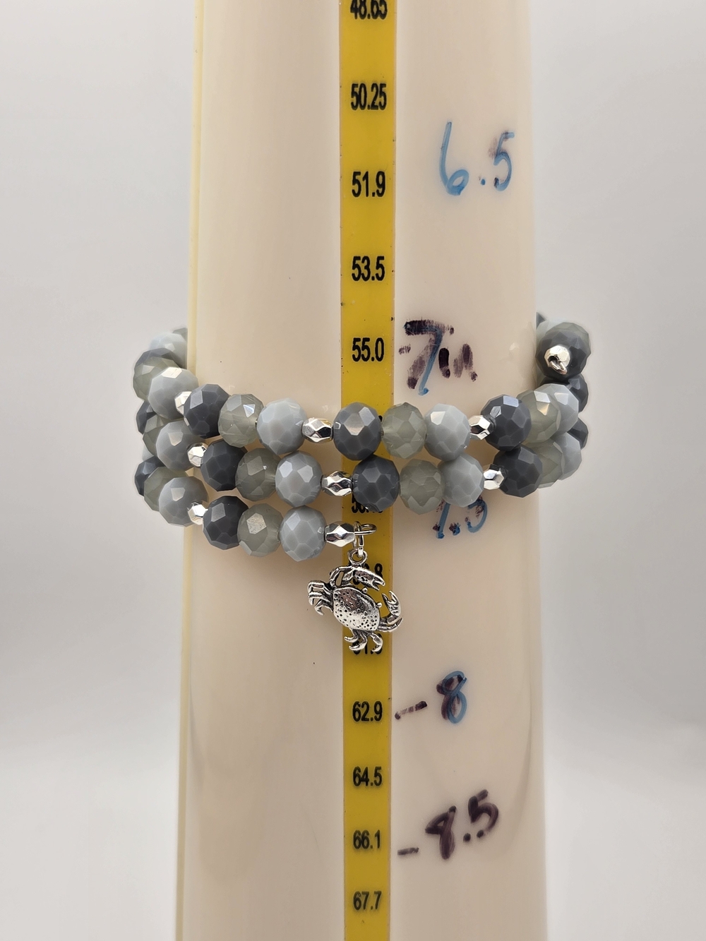 Faceted Gray Multi-Strand Wrap Bracelet with Silver Crab Charm - Picture 2 of 3